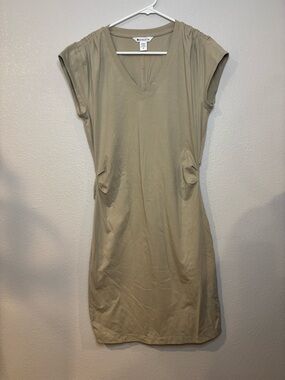 Athleta V-Neck Cap Sleeve T-Shirt Dress in Light Tan